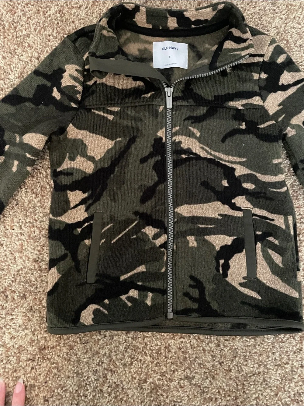 Old Navy Camouflage Fleece Zip Jacket - Olive Green & Tan size 5t